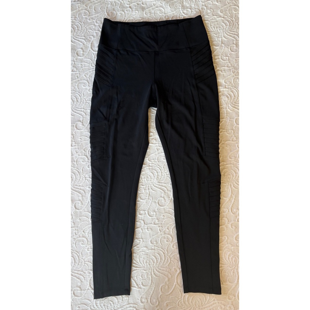 Athleta Delancey Textured Moto Tights Leggings Black Ankle Zip Women Medium